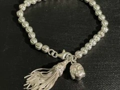 silver ball chain bracelet with toggle and Buddha charm in full 925 silver
