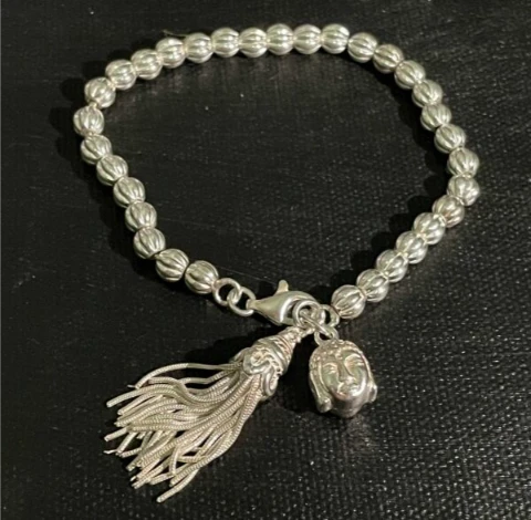 silver ball chain bracelet with toggle and Buddha charm in full 925 silver