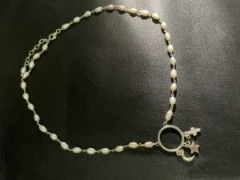 Pearl and chain with silver circle with moon , star and cross necklace