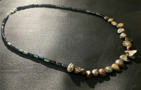 Necklace in shell and black glass bead