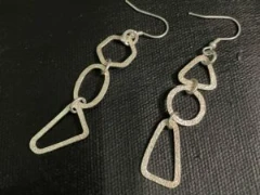 Silver hammered drop earrings geometric design with open loop