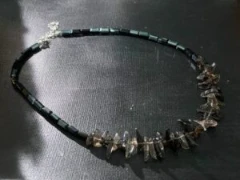 Necklace in smoky quartz and black glass beads