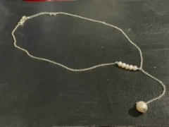 Silver chain and white pearls with threaded pearl charm necklace