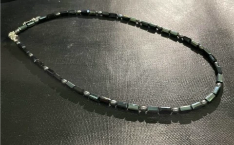 Grey baroque pearl and black glass necklace