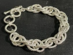 Rope style circle chain bracelet with toggle clasp in solid 925 silver