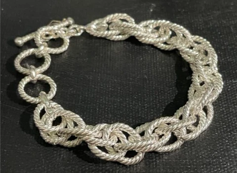 Rope style circle chain bracelet with toggle clasp in solid 925 silver
