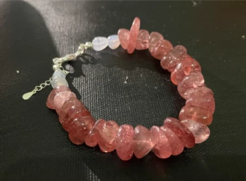 Bracelet in rose quartz and blue lace quartz