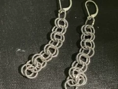 Silver circle  chain drop earrings in rope design with silver closed hoops