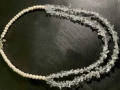 Double tiered necklace in clear quartz and white lava stone