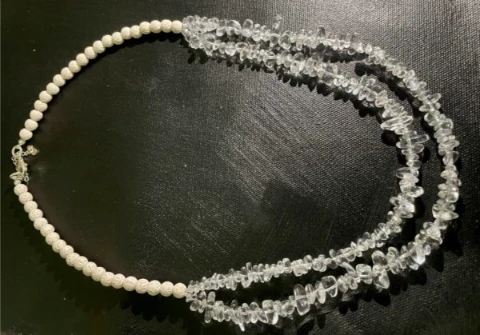 Double tiered necklace in clear quartz and white lava stone