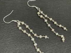 Pearl and silver chain drop earrings with silver open loop