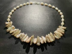 Pearl shell shard pieces with baroque pearl and silver bar necklace