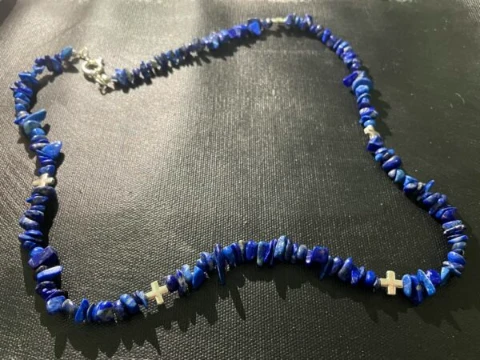 Necklace  in lapiz lazuli and 925 silver crosses