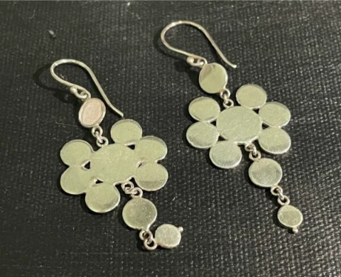 Silver smooth finish drop earrings in multi circle format with open loop
