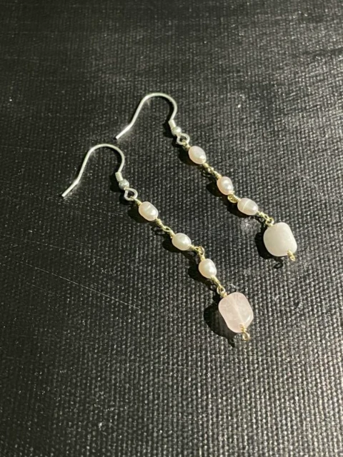 Silver and morganite chain drop earrings with open loop