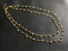 Rose quartz and aquamarine with gold vermeil ball double chain necklace