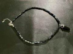 Necklace in black  glass bead and black onyx silver pendant