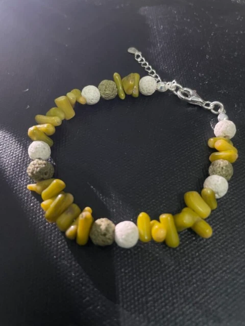 Bracelet in combination white, green lava stone with yellow green coral