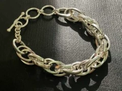 Multi layered oval chain bracelet with toggle clasp in solid 925 silver
