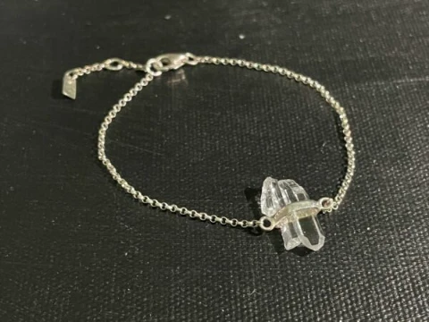 Crystal quartz charm with fine 925 silver bracelet