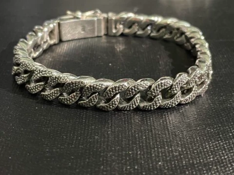 Solid 925 silver Cuban style bracelet with pattern chain