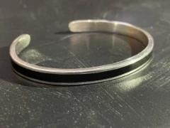 Black enamel and silver unisex cuff bracelet